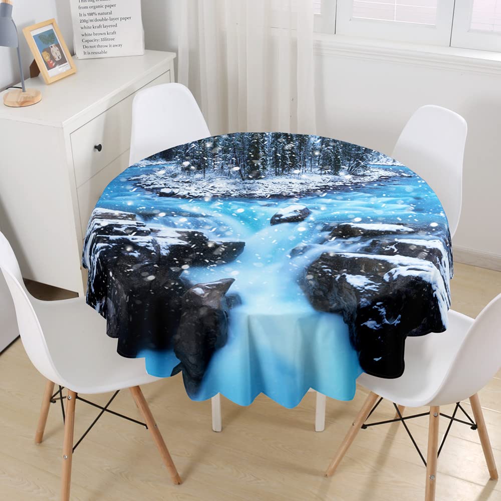 Lukery Nappe Ronde Lavable, Nappe De Table Essuyable Anti-Taches, Neige Blanche Imprimé Nappe Taille Au Choix, Pour Cuisine, Jardin, Exterieur, Restaurants Décoration (Neige 6,Diamètre 140cm