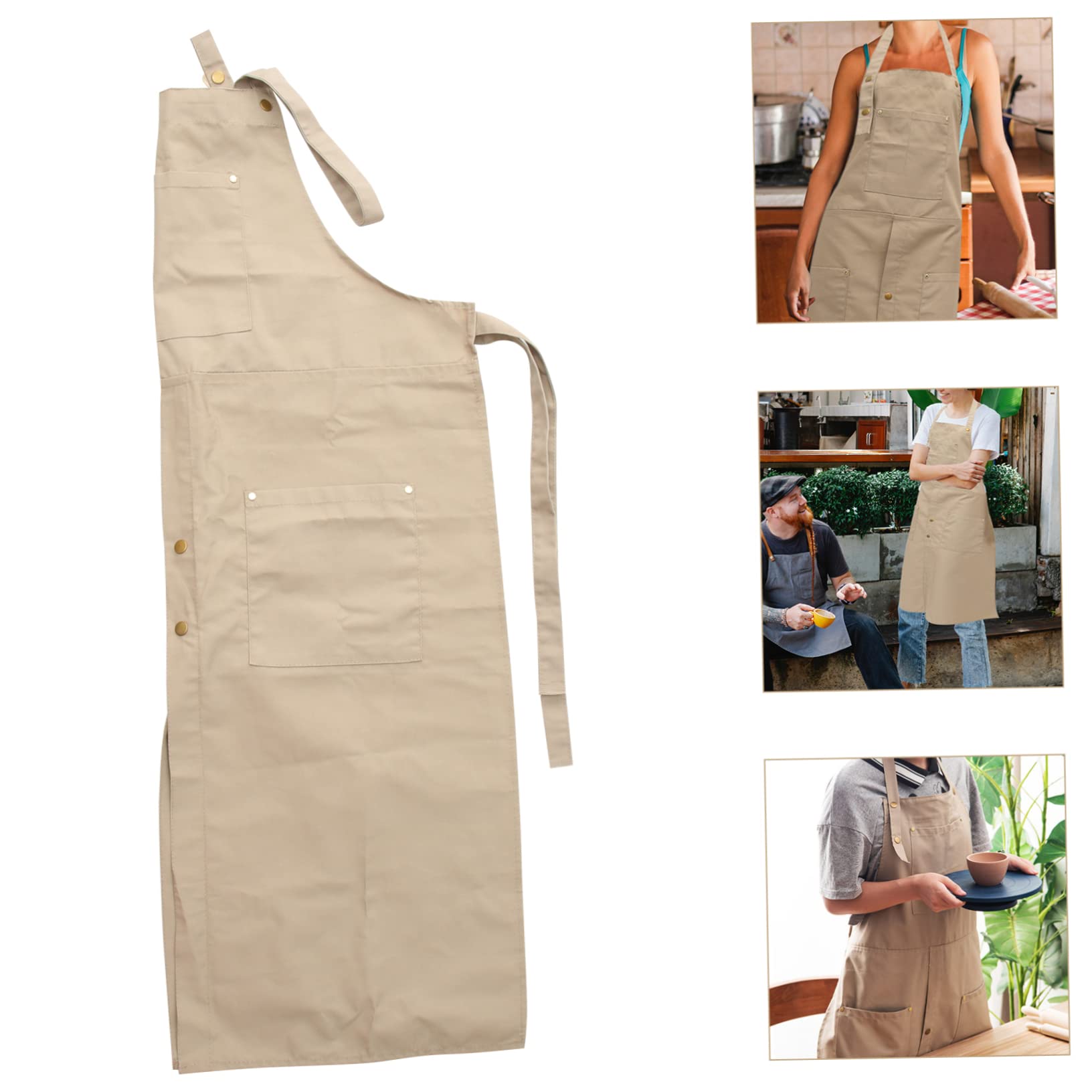 Tablier de Poterie en Toile Kaki avec Poches, Anti-huile