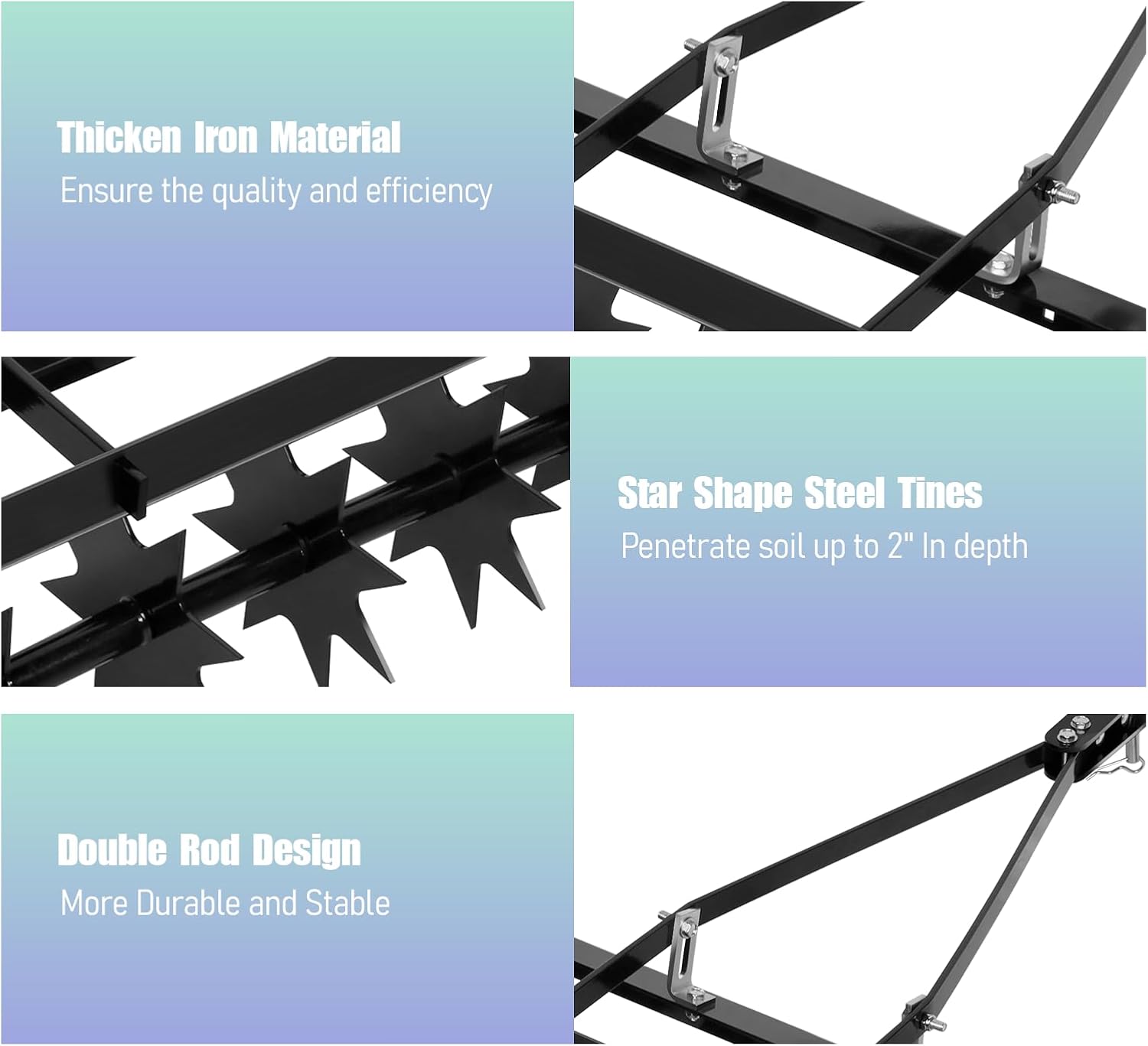 Tow Behind Lawn Plug Aerator, 37 in Lawn Spike Aerator with Universal Hitch, 300lbs Heavy Duty Rolling Lawn Aerator, Manual Tow Behind Rolling Lawn Aerators for Lawn and Farm