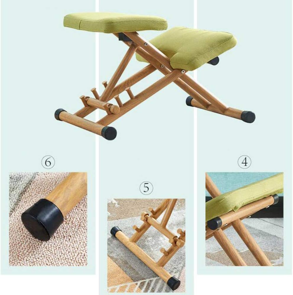 Kneeling Chair Folding, Posture Correcting Stool Adjustable Posture Correcting Stool Thick Comfortable Cushions Kneeling Desk Chairs Thick Padded Seat,Green