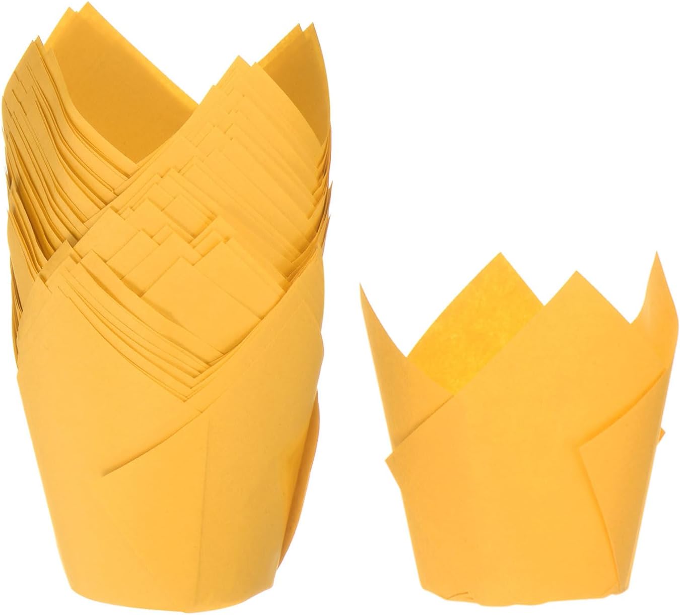 HARFINGTON 50Pcs Tulip Cupcake Liners Standard Paper Baking Cups Greaseproof Wrappers Disposable for Birthday Banquets Party, Yellow