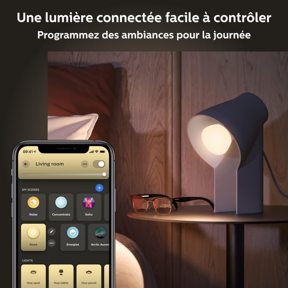 Philips Hue White Ambiance Ampoule LED connecté Pack de 3, culot GU10, 350 lumens (équivalent 50W). Compatible Bluetooth, fonctionne avec Alexa, Google Assistant et Apple HomeKit