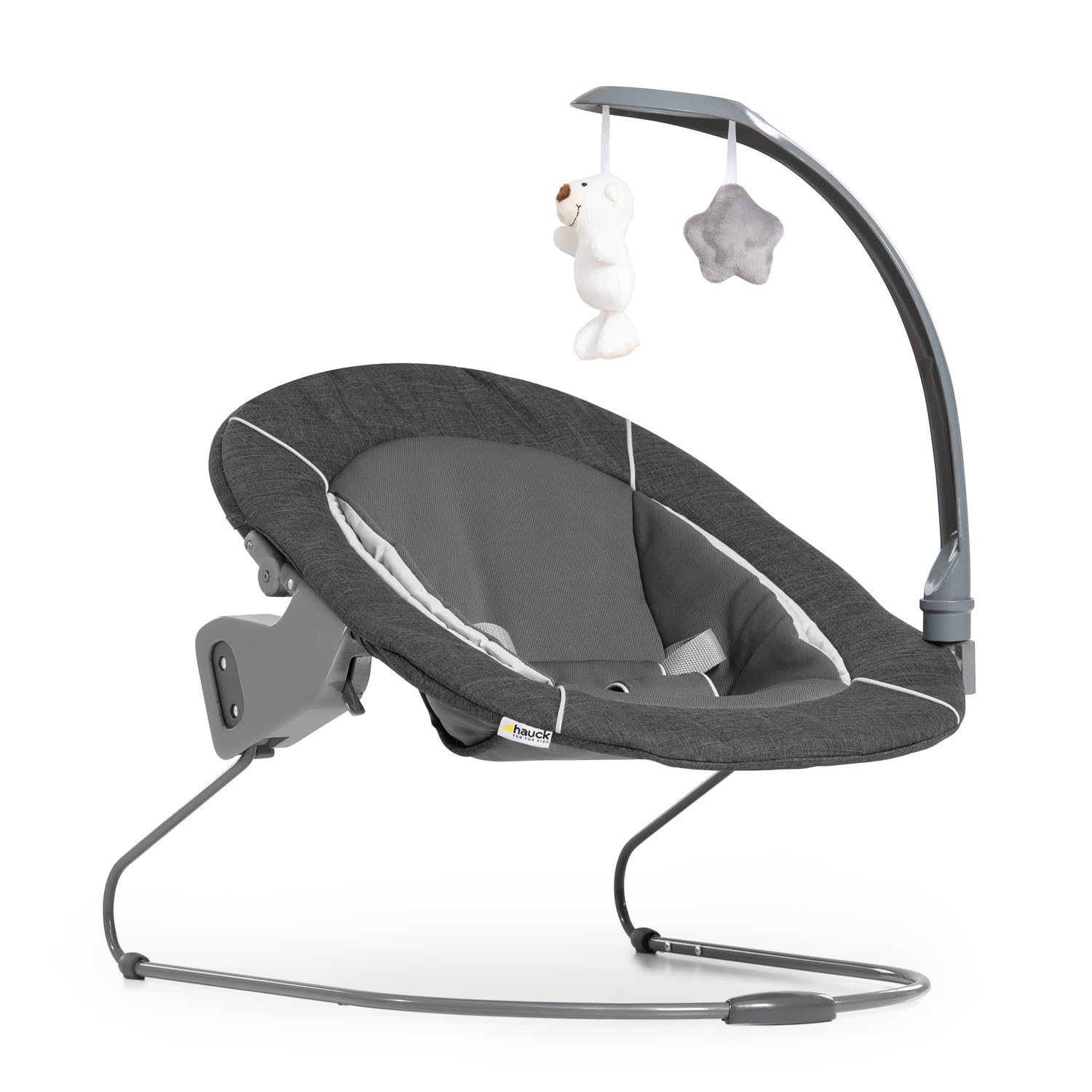 hauck Alpha Bouncer Deluxe 2 en 1 Hamaca Trona Evolutiva, Grey | Compatible con Alpha+ y Beta+, para recién nacidos hasta 9 kg, con arco de juegos, reductor de asiento y función de balanceo