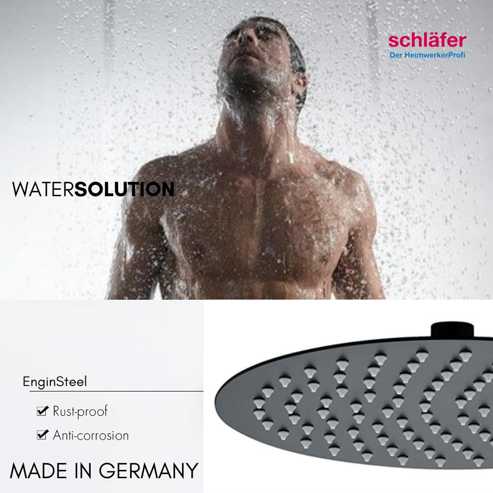 Schläfer 1304700 Alcachofa de ducha cuadrada negra mate, ducha a mano, alcachofa de ducha multichorro universal, ducha estándar, alcachofa cuadrada de alta presión, teléfono ducha