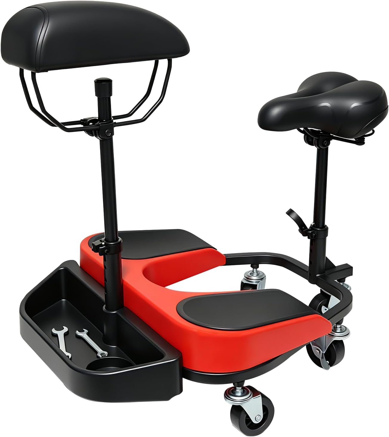 Heavy-Duty Kneeling/Sitting Creeper with Adjustable Seat & Tool Tray – 300lb Capacity Rolling Knee Work Seat for Auto Repair, Flooring, Landscaping & DIY – Padded Knee Support & Smooth Casters