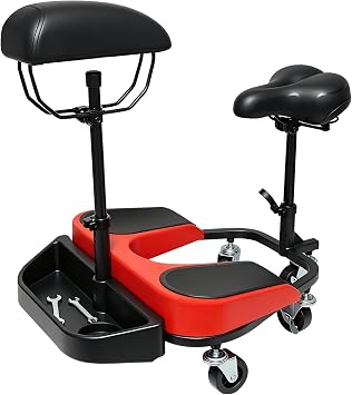Heavy-Duty Kneeling/Sitting Creeper with Adjustable Seat & Tool Tray 300lb Capacity Rolling Knee Work Seat for Auto Repair, Flooring, Landscaping & DIY Padded Knee Support & Smooth Casters