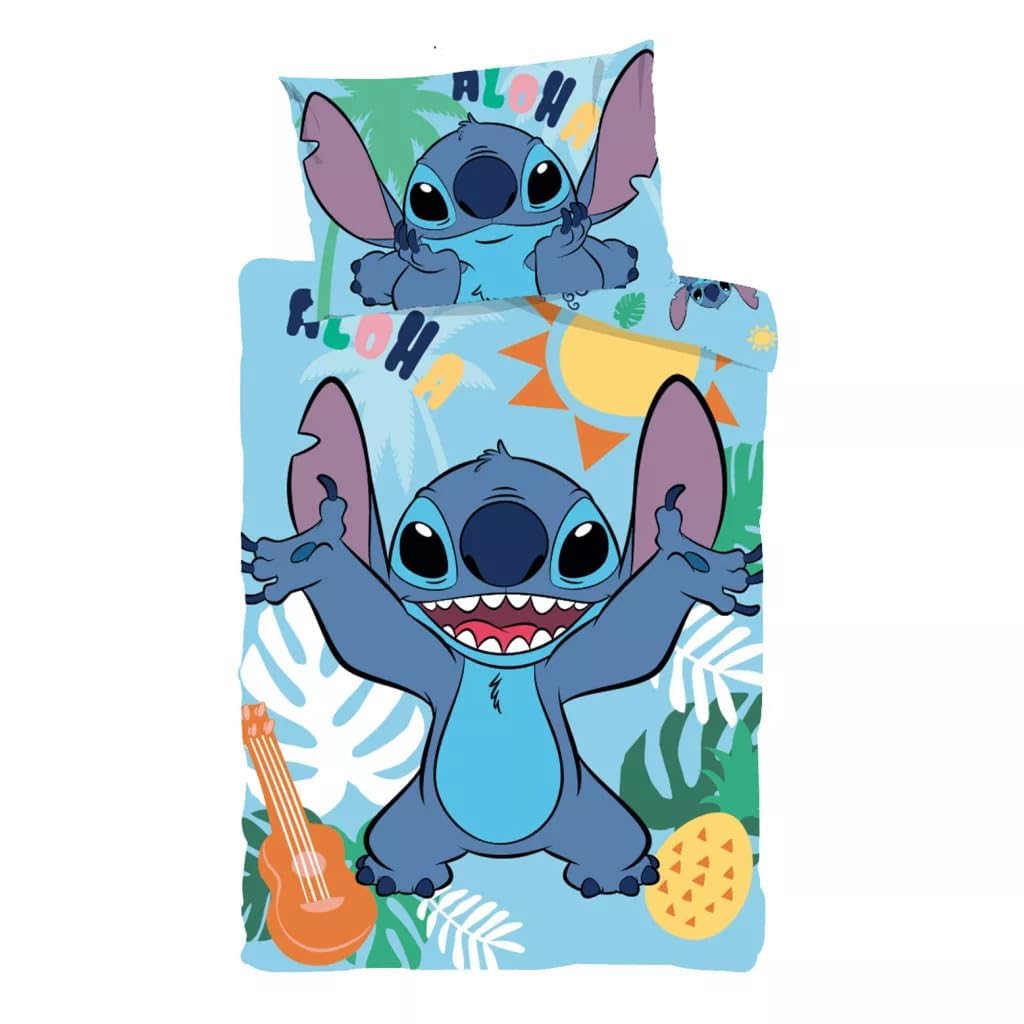 Disney Stitch 'Tropical Paradise' Cot Size Bedding Set | Duvet Cover 100X135 Cm + Pillowcase 40X60 Cm, 100% Cotton | Soft & Breathable Bedlinen Set Brandmac