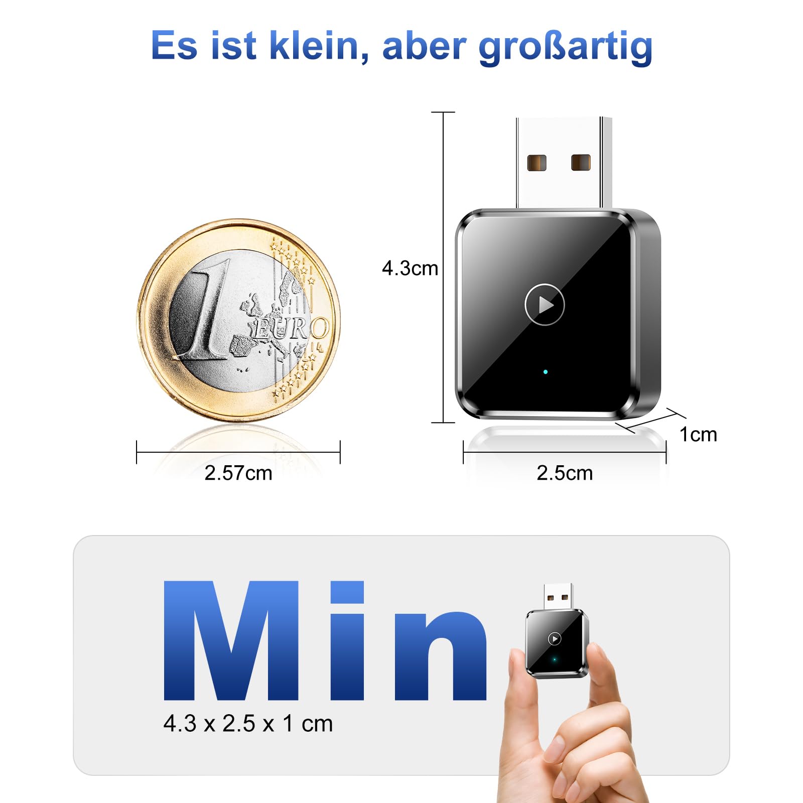 Mini Kabelloser CarPlay Adapter für iPhone - Wireless CarPlay Dongle Box, wandelt werkseitig verkabeltes CarPlay in kabelloses CarPlay um, Plug-and-Play, extrem geringe Verzögerung