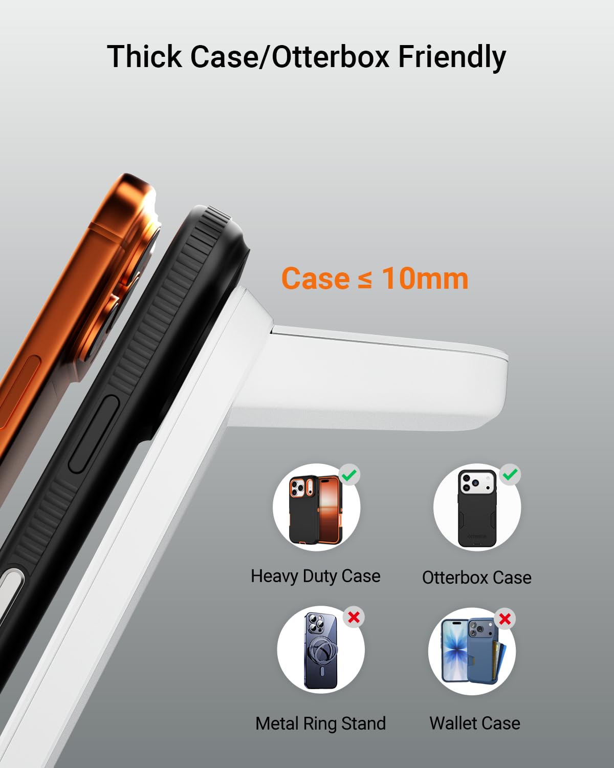 Eazpower Cargador inalámbrico para fundas gruesas de 10 mm/Otterbox/resistente, base de carga 3 en 1 para iPhone 17, 16, 15, 14 Pro Max, estación de carga para múltiples dispositivos para Apple Watch