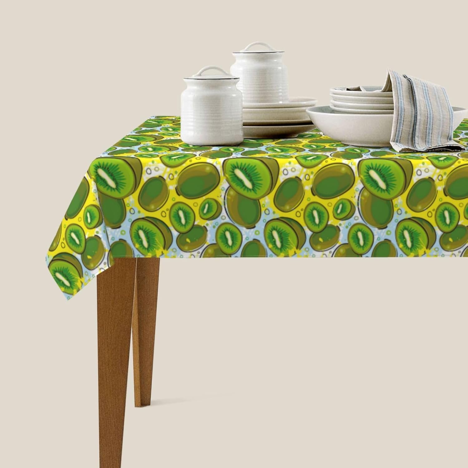 Kwadratowy obrus 160 x 160 cm kiwi i zielony obrus z poliestru odporny na plamy ochraniacz stołu na 4-6 miejsc, idealny do kuchni i na imprezy 5938v