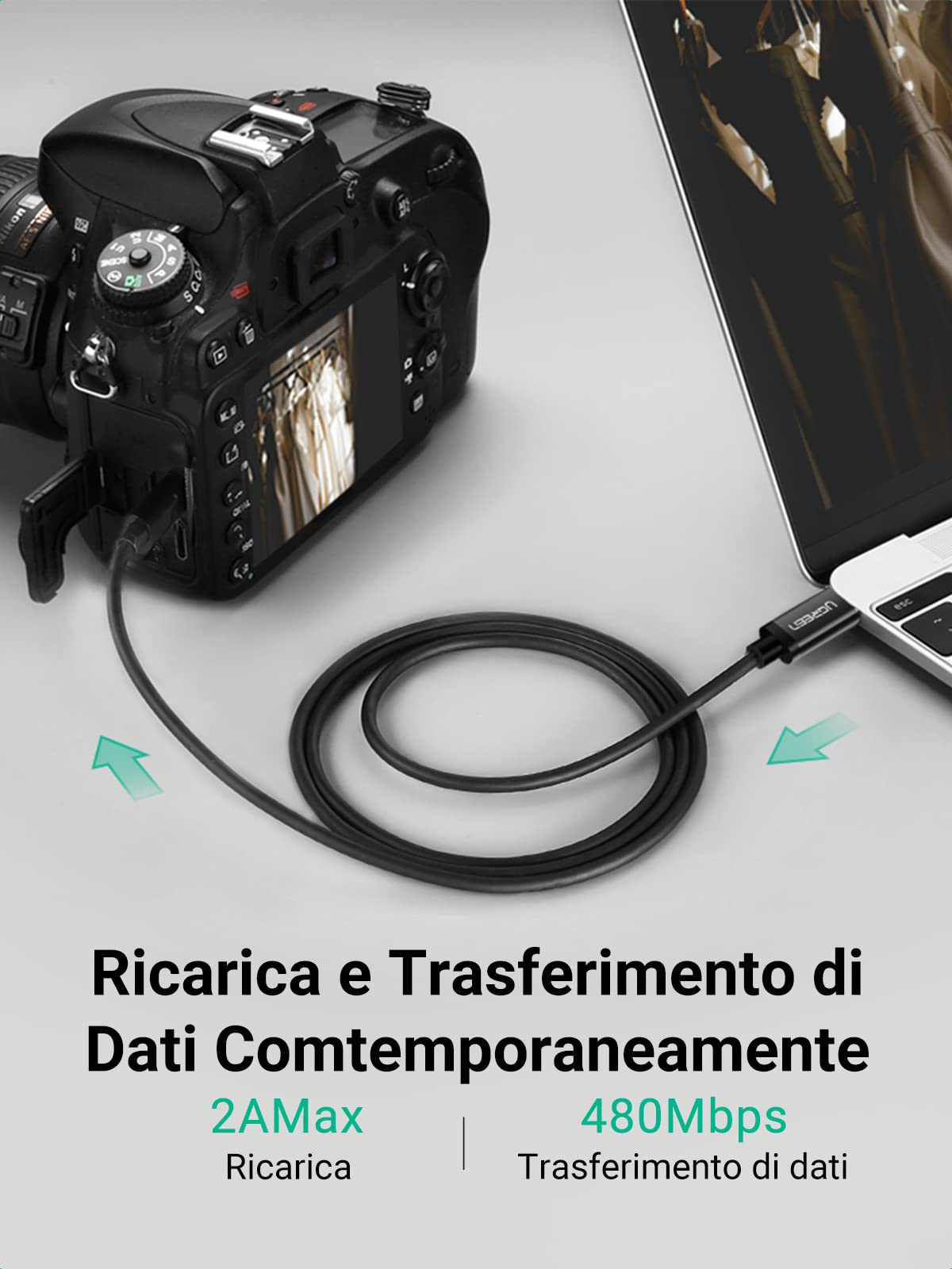 UGREEN Cavo Mini USB B a Tipo C Cable Type C 3.1 Compatibile con Hard Disk Esterno, Fotocamere (1M)