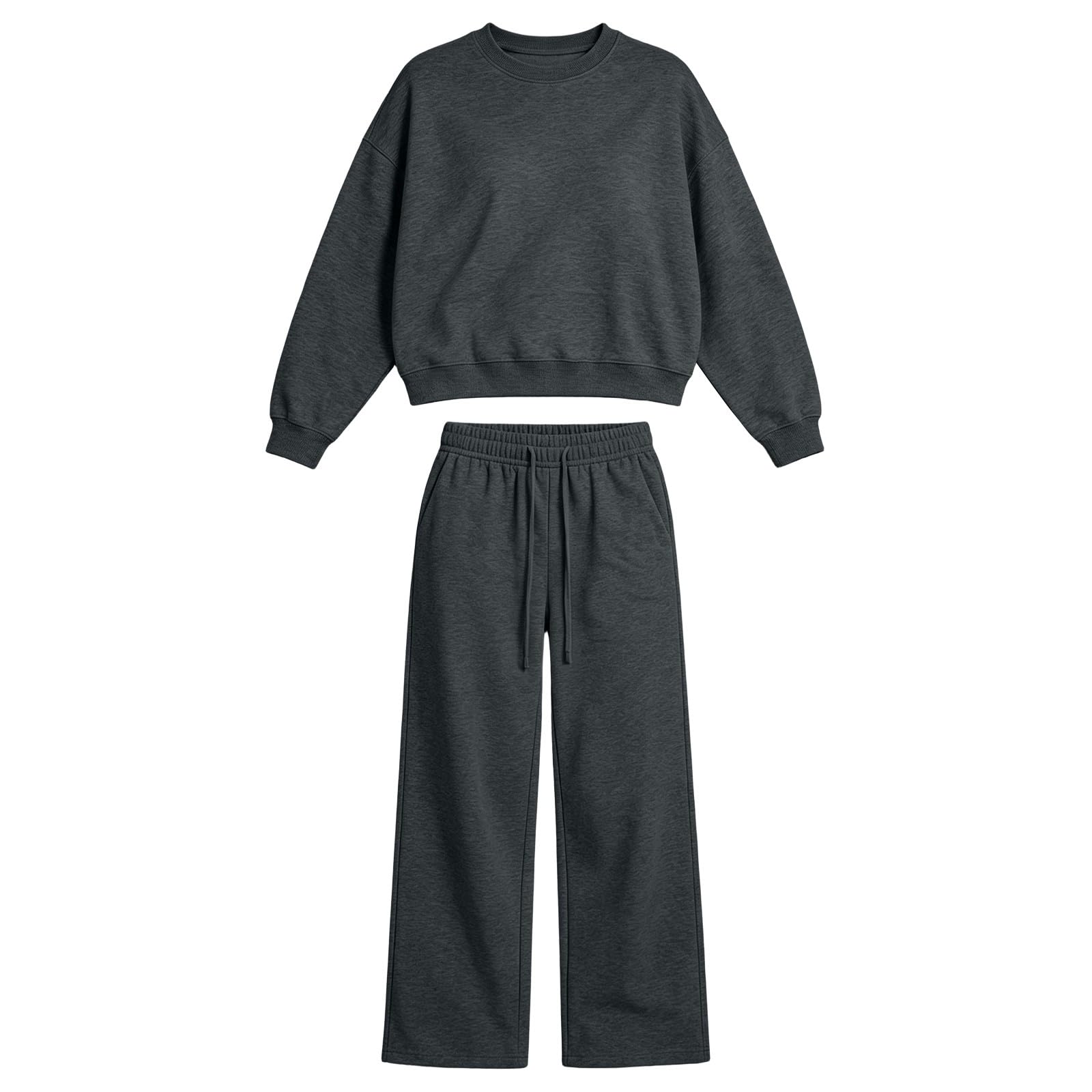 Survêtement de jogging pour femme - Survêtement de sport pour femme | Pull à col rond, couleur unie, manches longues, avec cordon de serrage, survêtement ample et décontracté