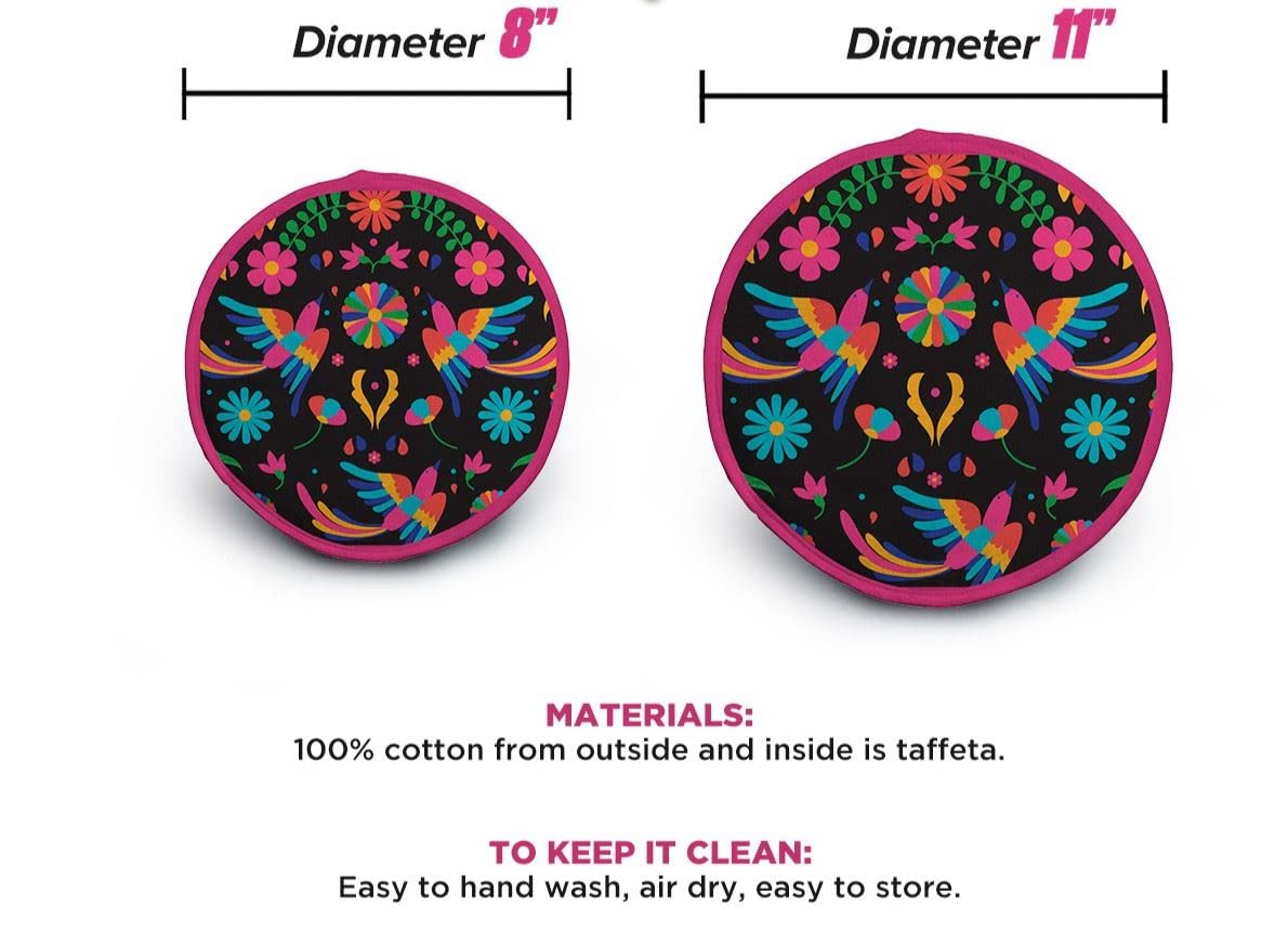 Black Bird Otomi Tortilla-Wärmer – 2 Stück Baumwollbeutel 27,9 cm und 20,3 cm – hält Tortillas warm und elegant für Taco-Dienstag