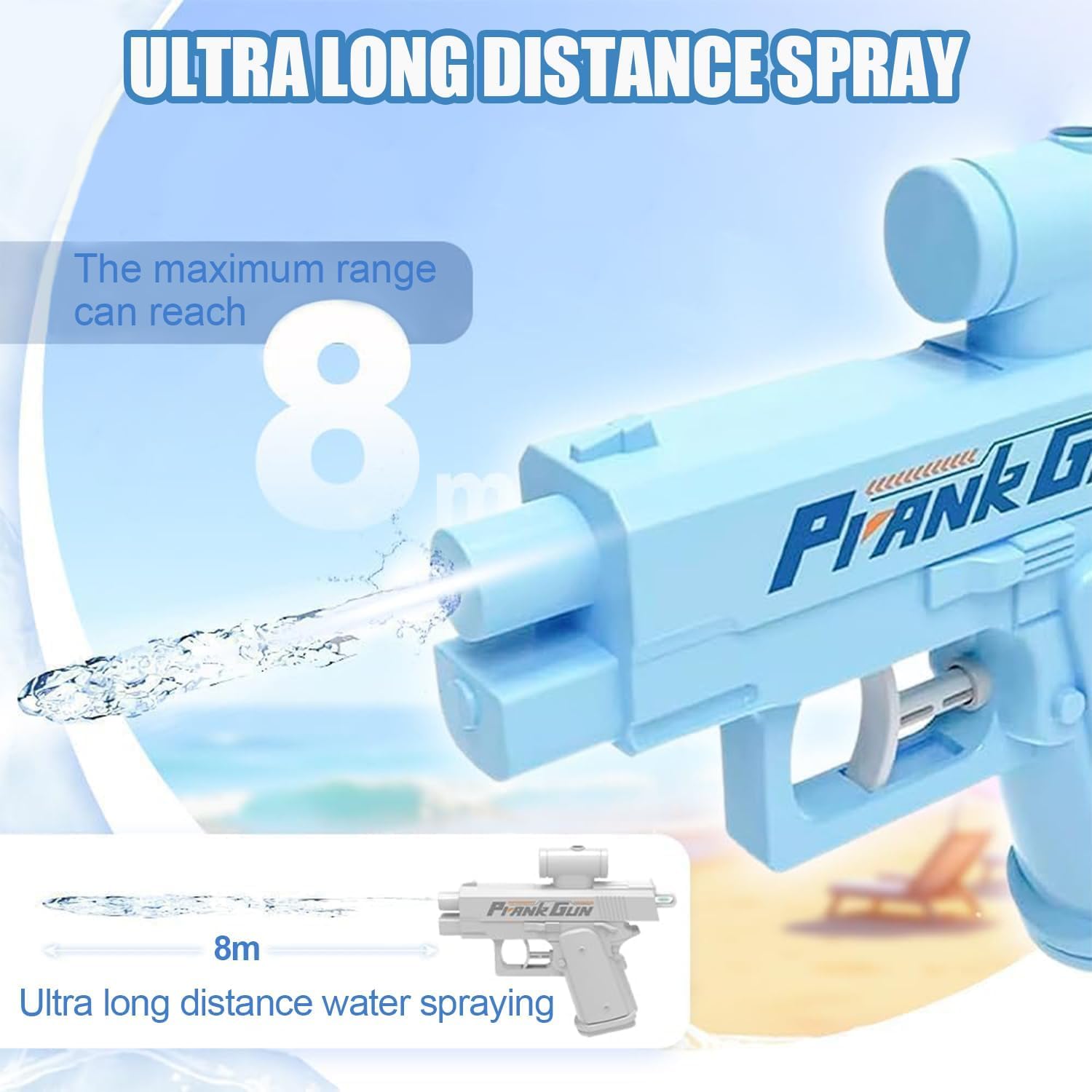 Prank Water Gun Pistola de Agua de Broma Invertir Pistolas de Agua Doble Disparo Delantera y Trasera para Travesuras Piscina Playa Verano (Blanco) — view 6