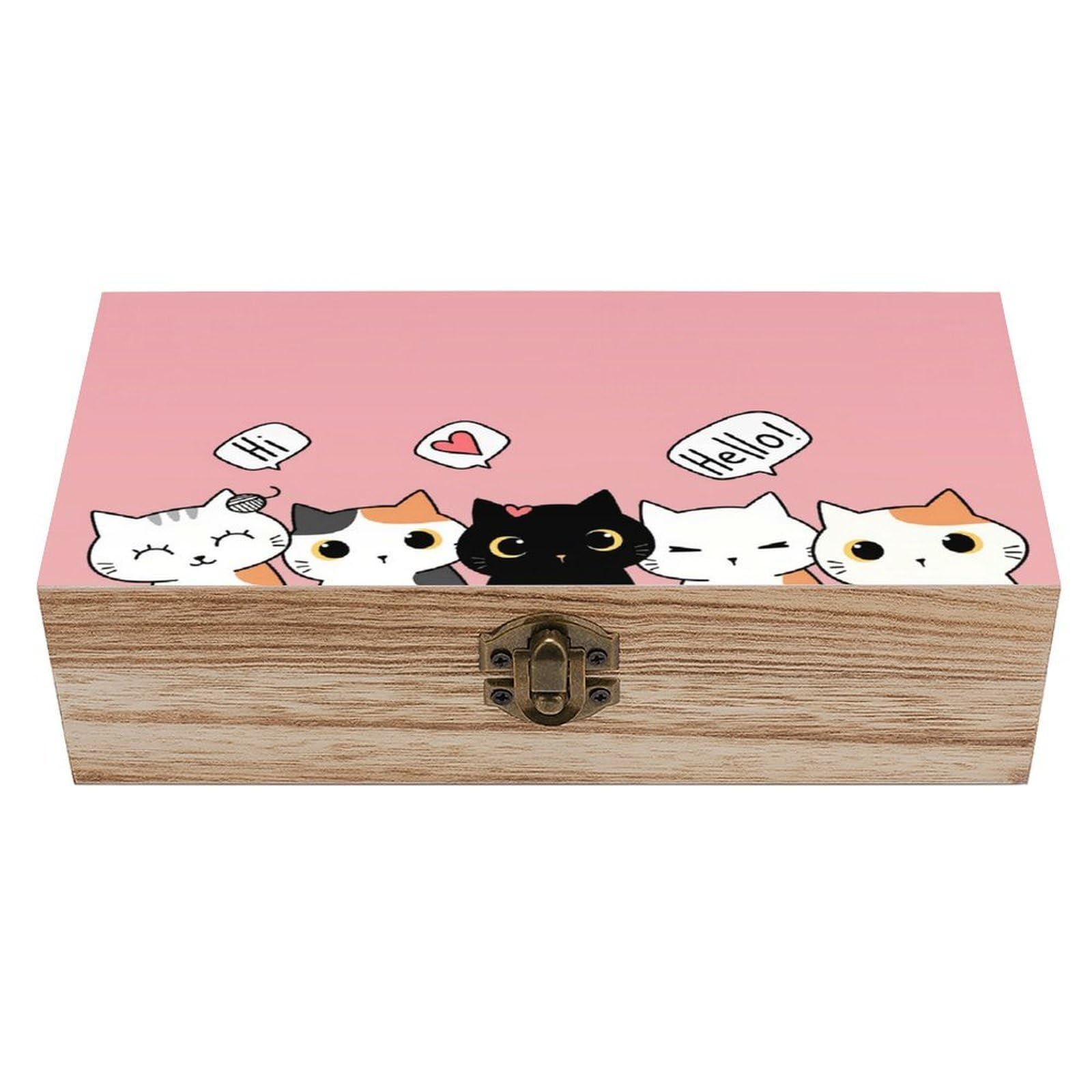 asbwuo Cute Little Cat Vintage Wooden Keepsake Box