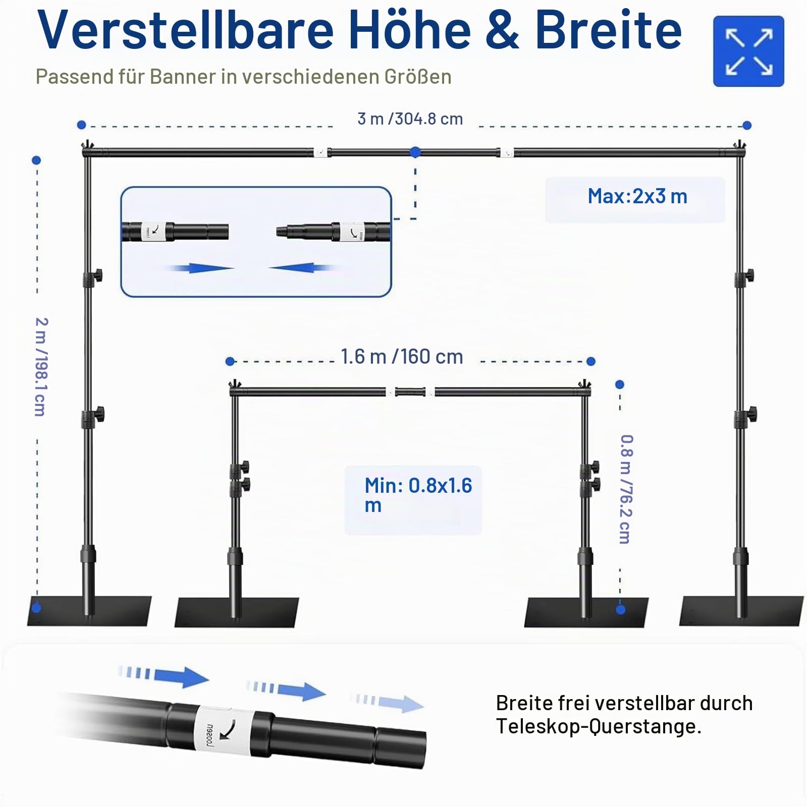 EMART Foto Hintergrund Ständer mit Sockel, 2x3m Fotohintergrund Ständer