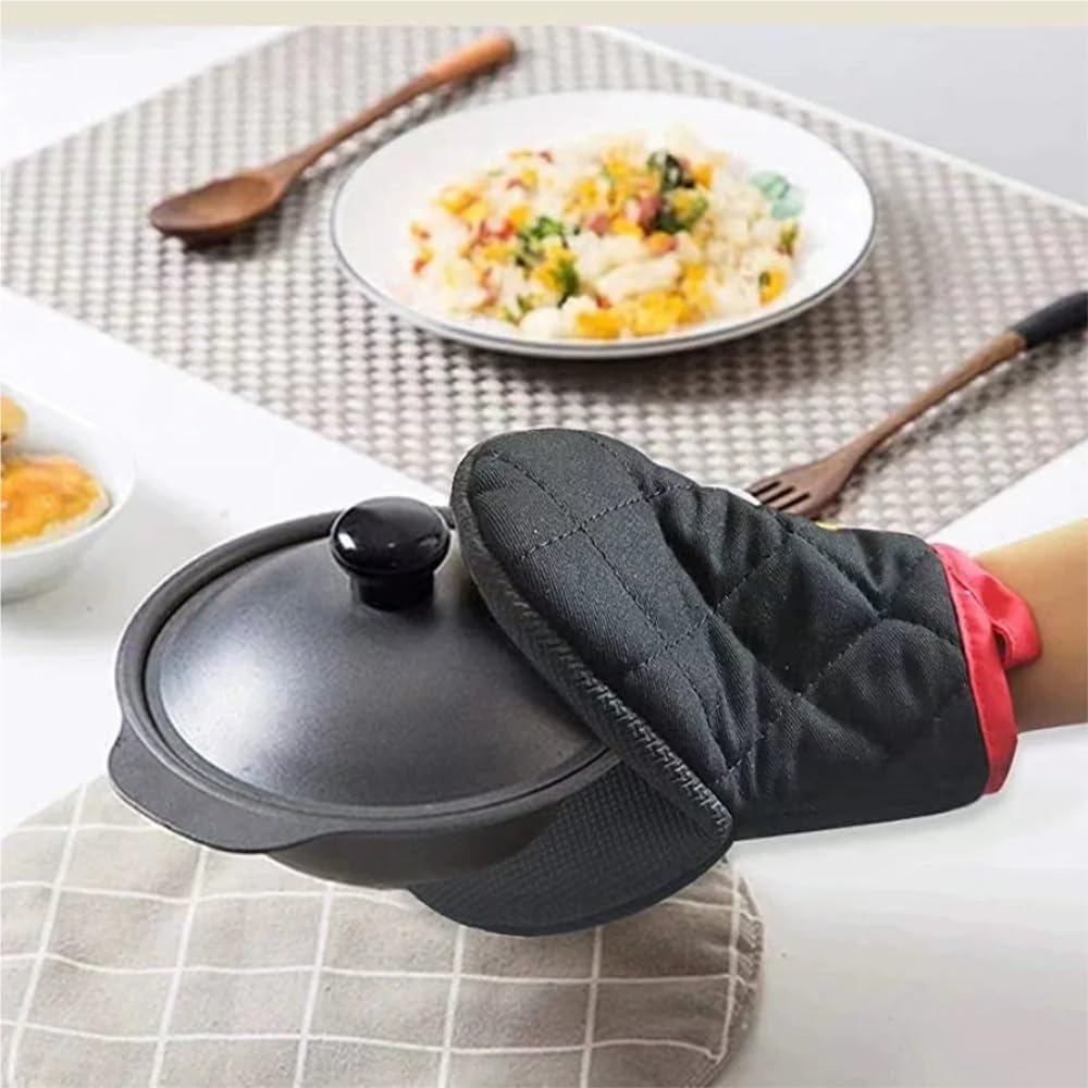 2 Kurze Ofenhandschuhe, Silikon-Küchenhandschuhe, hitzebeständig bis 260 °C, mit Rutschfester Grifffläche und Aufhängeschlaufe, Schwarz(2Pcs Black)