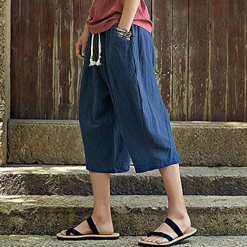 Plus Size Linen Pants for Men Summer Casual Wide Leg Lounge Pants Boys Lightweight Cotton Pants Drawstring Harem Pants3