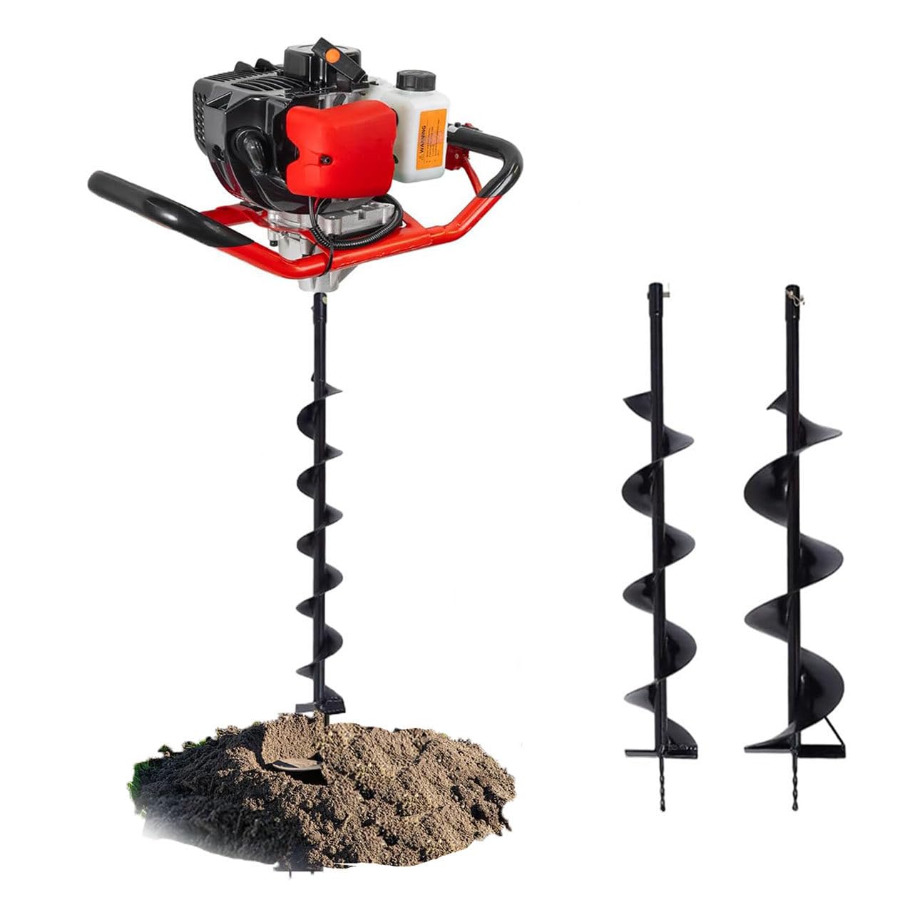 Dwusuwowa Koparka Spalinowa Do Wiercenia Otworów Na Słupki,Narzędzie Do Kopania,Z 3 Wiertłami 4",6",8",1 Przedłużką,Maszyna Do Kopania Gruntów Rolnych,Ogrodów I Sadzenia Drzew 52cc+3augers