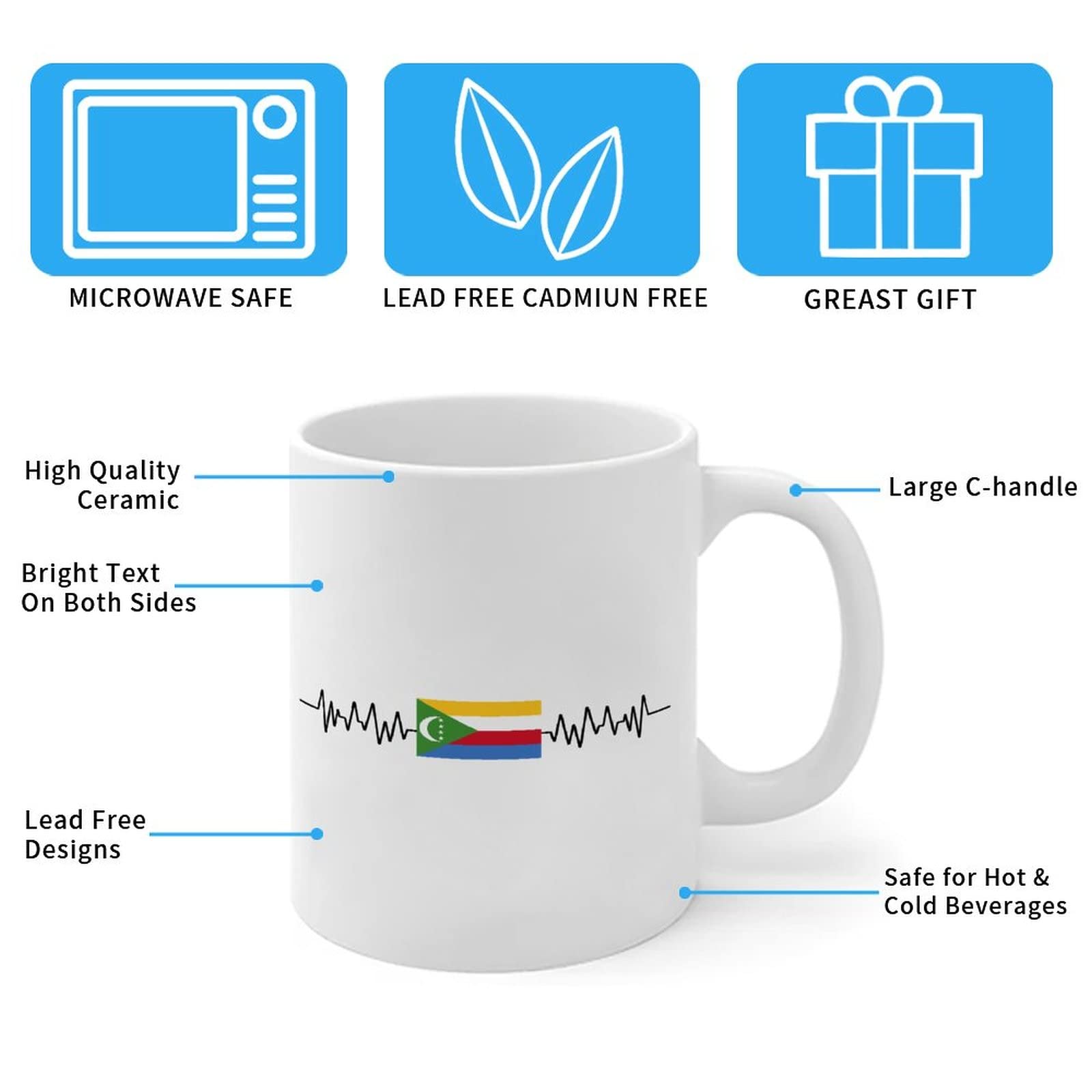 Mug Personnalisé Comores 03 - Tasse à Café Céramique 325ml, Fabriqué En France