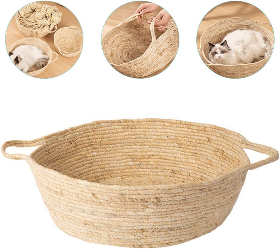 review Zerodeko Cat Basket Cat Basket Cat Bed Basket Wicker Cat Bed Woven Pet House Rattan Kitten Basket Small Resting for Cat Dog Pet Wicker Dog Bed Rattan Dog Bed