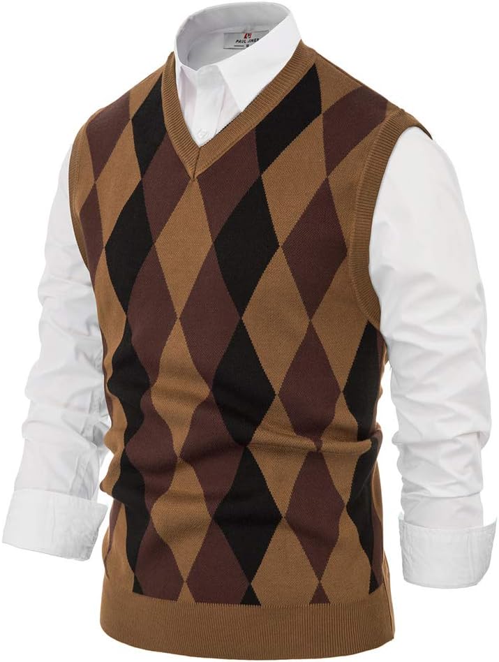 Paul Jones Men's Argyle Sweater Vest Knitted Casual V-Neck Pullover Vest - Image 3