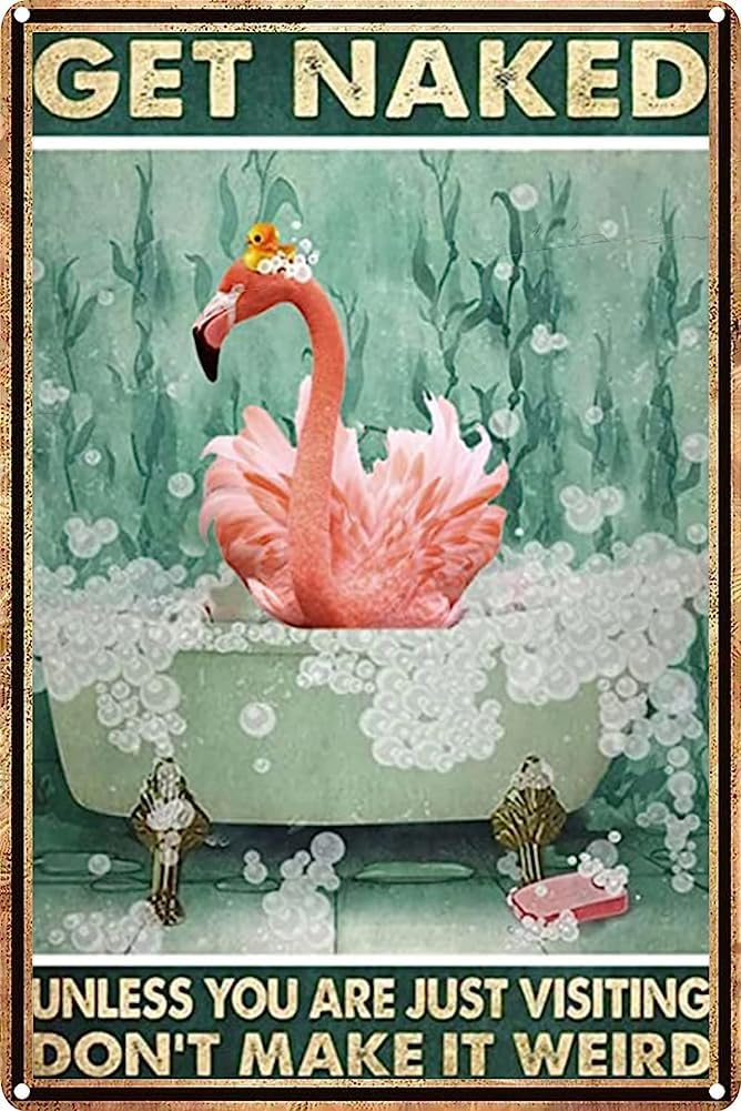 Metal Signs Funny Cute Flamingo Get Naked Unless You are Just Visiting Don't Make It Weird Signs, Get Naked Sign, Bathroom Quote Print 8X12inch