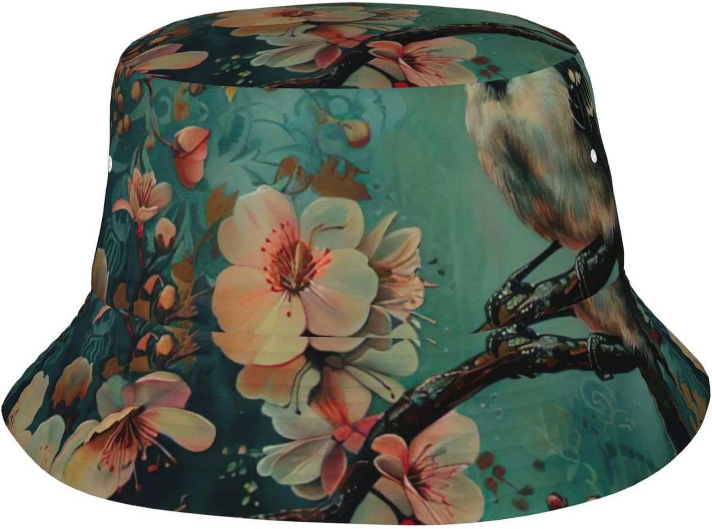 Flower and Bird Art Print Sun Hat Outdoor Fisherman Cap Summer Bucket Hat Beach for Men Women Black