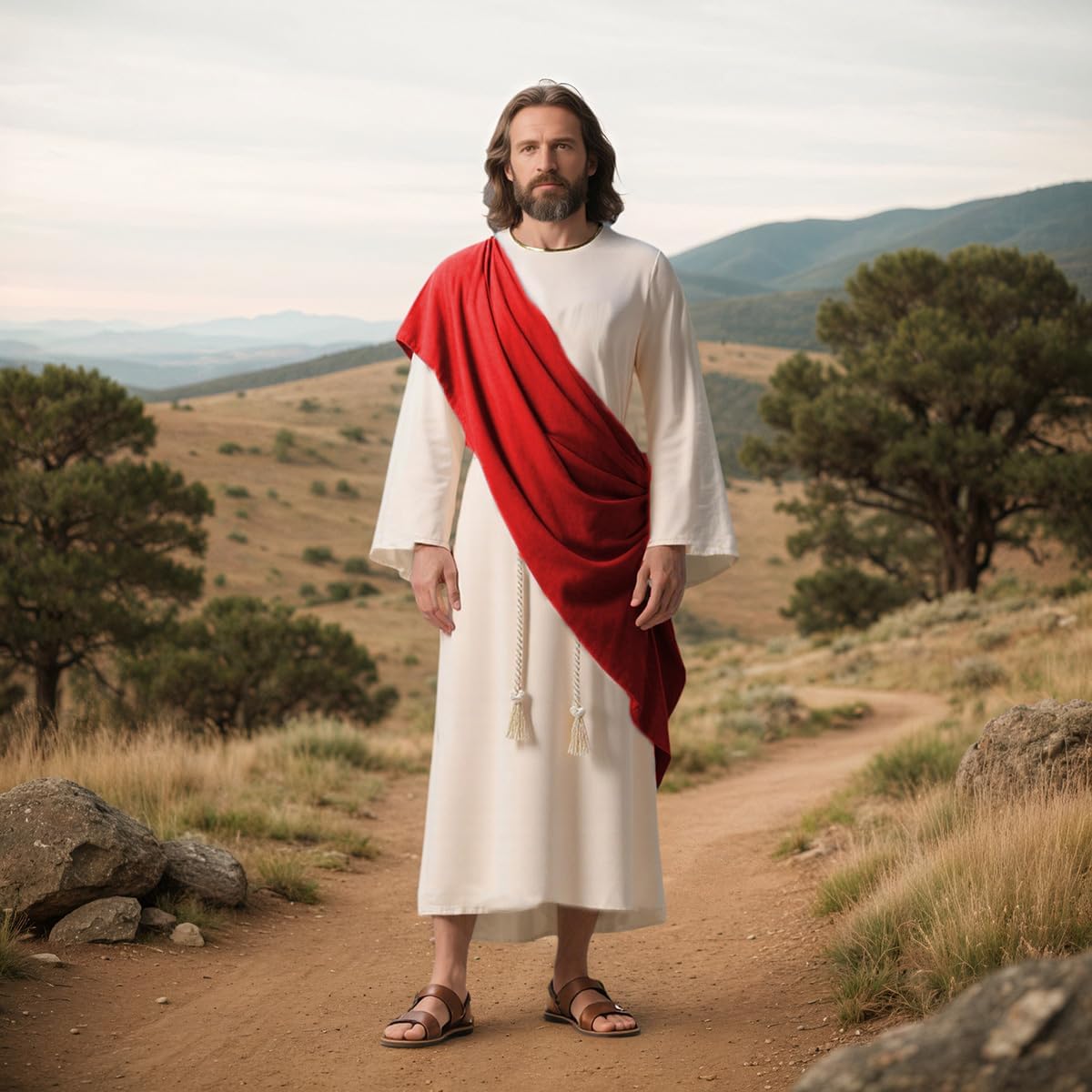 GRAJTCIN Men's Jesus Christ Saint Costume Adult Shepherd Outfit Robe Scarf Shawl Waist Rope Set for Halloween - Image 6