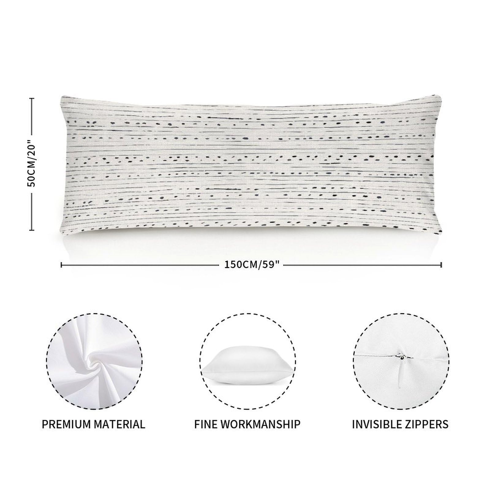 Long Pillow for Sleeping,White and Grey Dotted Pattern Long Body Pillow with Zipper 20x59in,Decorative Rectangle Body Pillowcase Case for Bedding Bedroom Sofa Couch Home Decoration