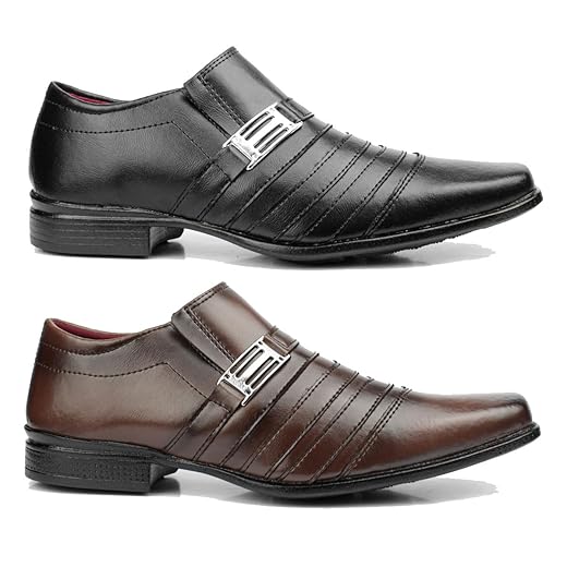 Kit 2 pares sapato social masculino preto e marrom estilo classico