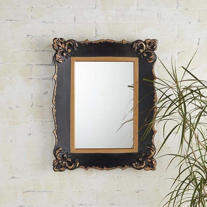 47th & Main Ornate Rectangular Framed Wall Accent Mirror for Home Décor, 19.5" L x 25" H, Black/Gold
