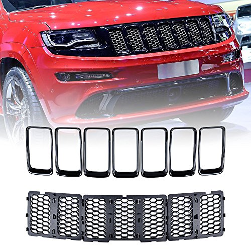 Image of Full Set Honeycomb Mesh Grille Insert with Cover Trim Ring Compatible with 2014-2016 Jeep Grand Cherokee