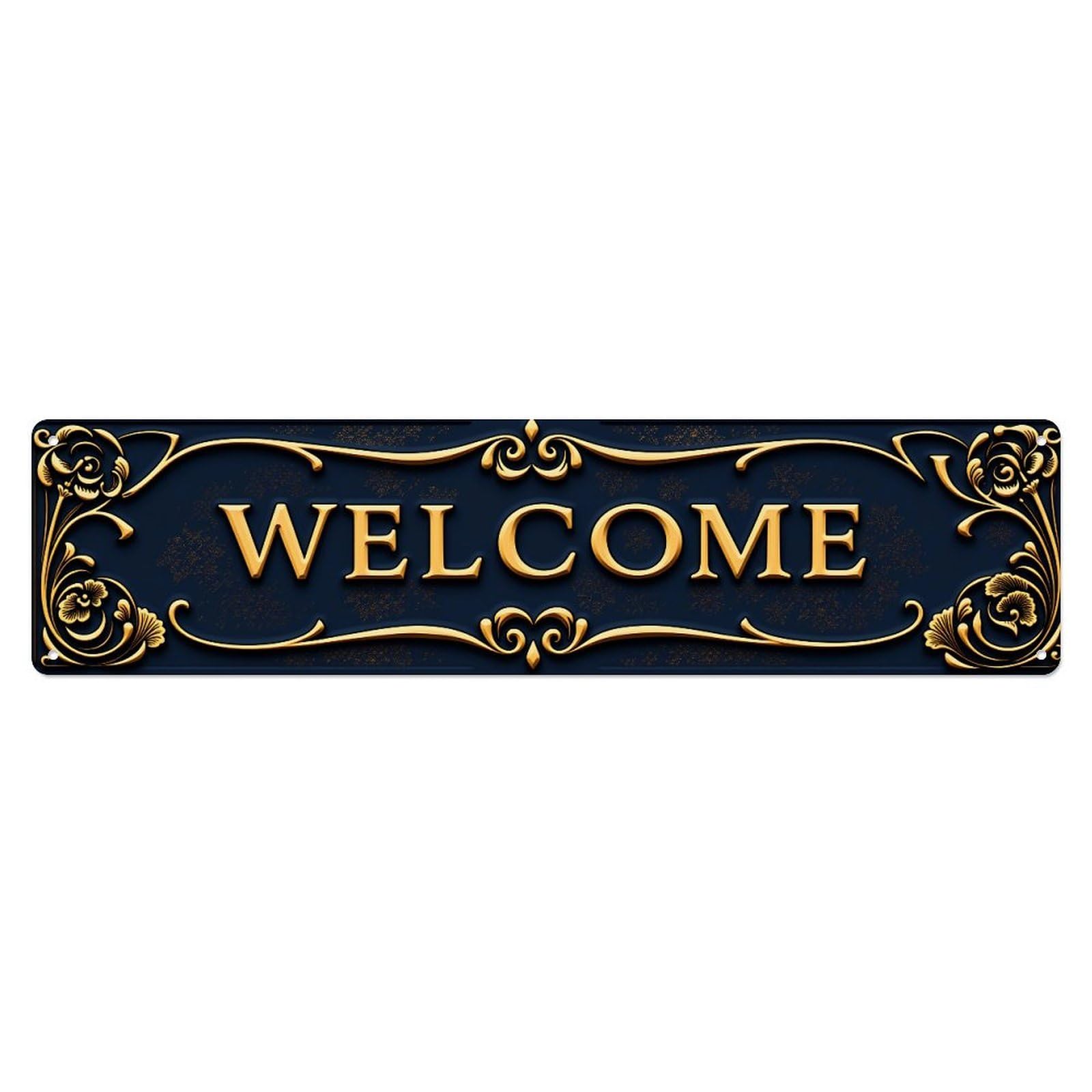 Ornate Gold Welcome Sign Pattern Tin Sign Vintage Metal Poster Retro Bar, Home, Man Cave, Kitchen, Laundry Room Wall Art Decor Gift 4x16 Inch