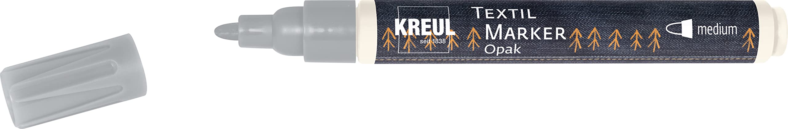 Kreul 92770 - Textile Marker Opaque Medium Silver with Bullet Tip, Line Width Approx. 2 to 4 mm, Opaque Fabric Paint Pen for Designing Light and Dark Fabrics, Washable After Fixing