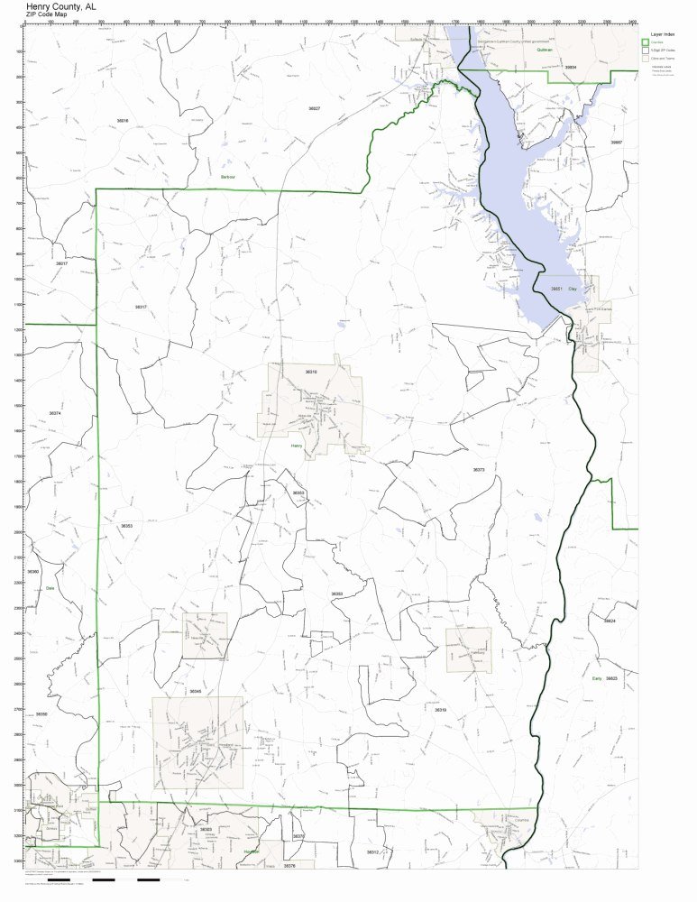 Henry County, Alabama AL ZIP Code Map Not Laminated Office