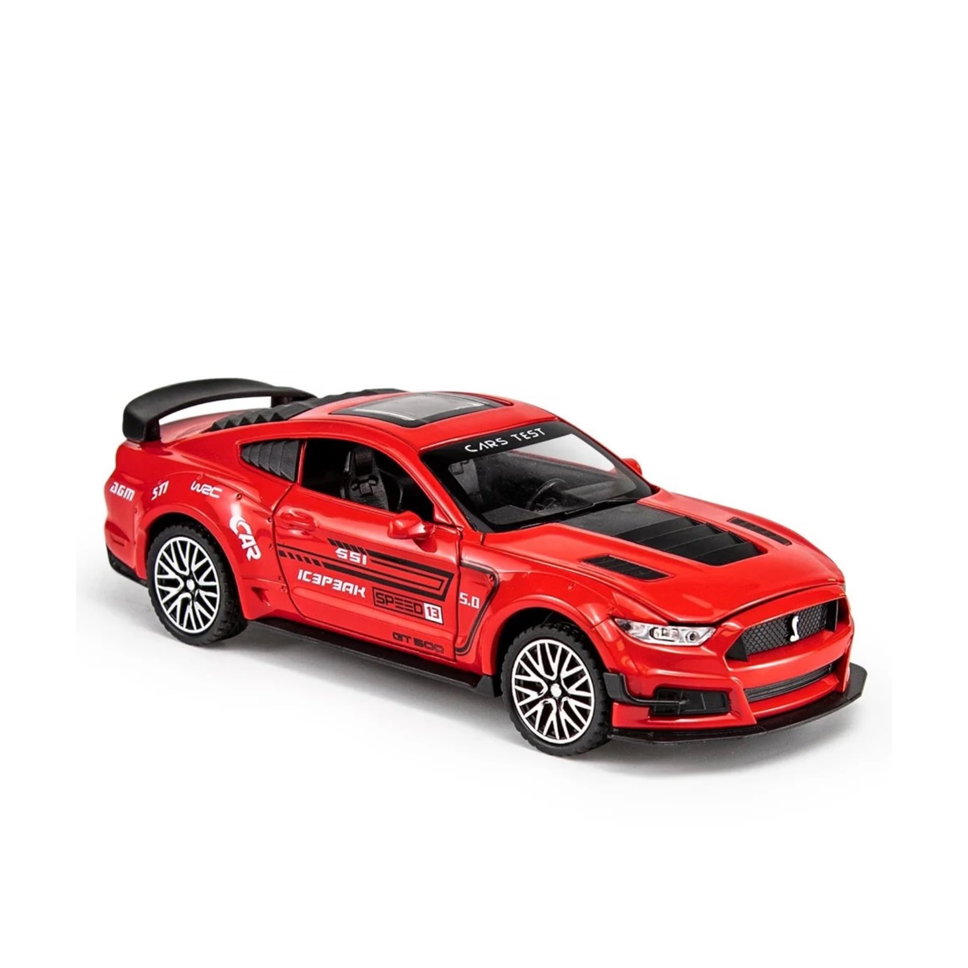 MEGEX Pullback Car 1 32 Ford Mustang Gt500 Model Car Sports Car Alloy Diecast Metal Pullback Toy Car with Openable Doors and Light Music Toy Car for Kids - Red