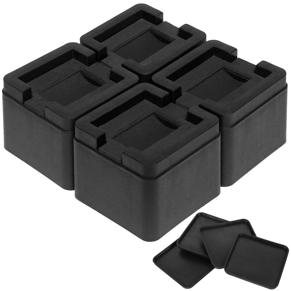VIVIJASON3 inch Bed Risers Black Heavy Furniture Riser Stackable Square Lift Blocks with Non-Slip Pads for Sofa Couch Table and Chair, Set of 4