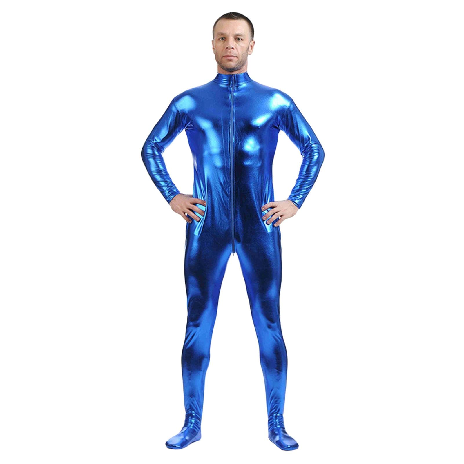 Combinaison sexy en cuir verni brillant pour homme - Fermeture éclair - Sexy - En latex - Avec sangle d'entrejambe