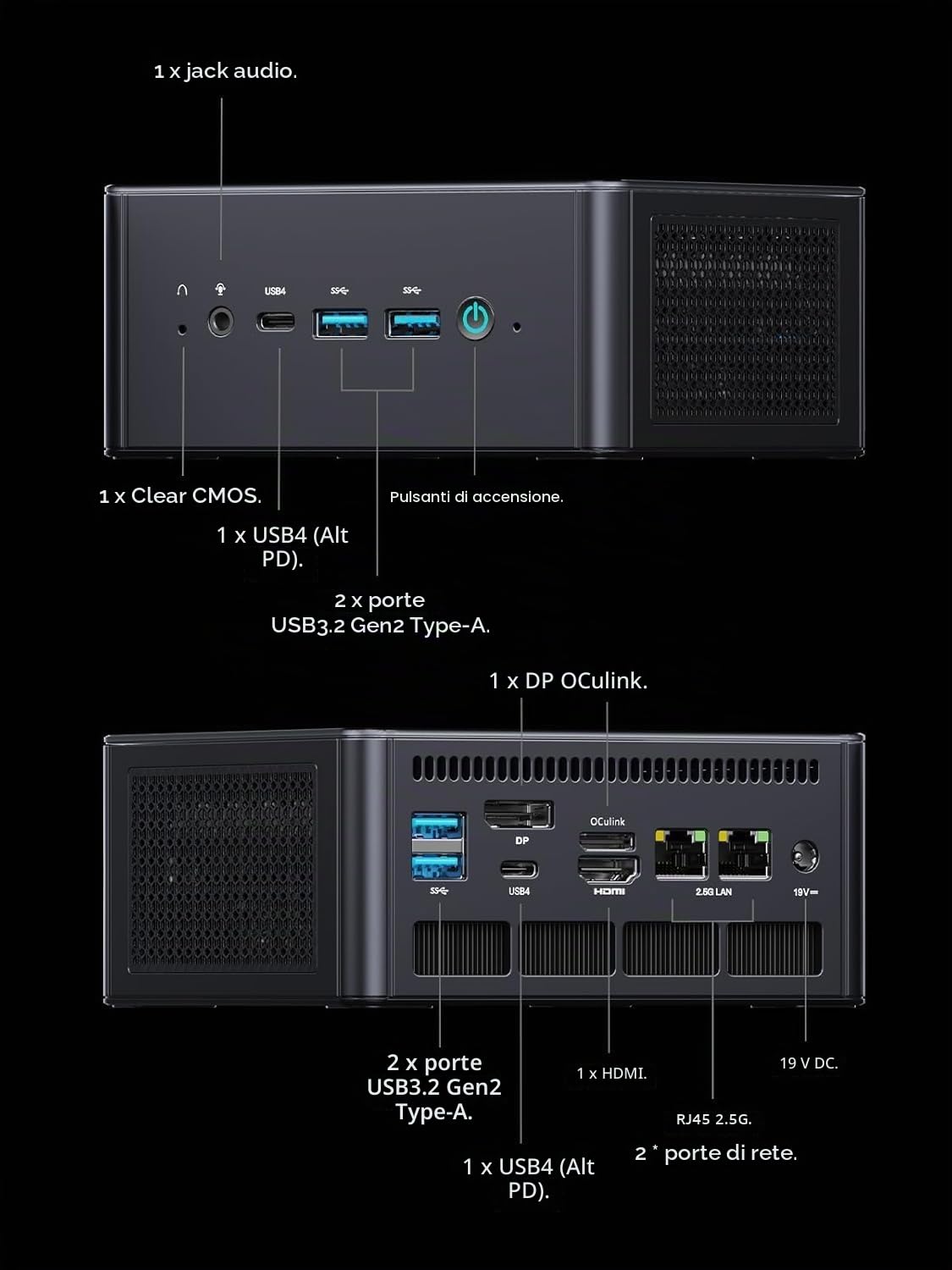 MINISFORUM UM890 Pro Mini PC, processore AMD Ryzen 9 8945HS, 8 core/16 thread fino a 5,2 GHz, scheda grafica AMD Radeon 780M, versione barebone senza RAM/SSD/OS, HDMI/DP/USB4 × 2, RJ45 2,5 G × 2