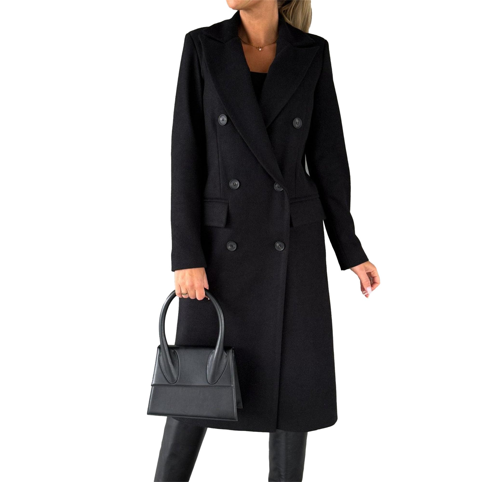 Maiyifu-GJ Womens Winter Double Breasted Coat Long Jacket Notch Lapel Wool Blend Trench Coat Elegant Overcoat Outerwear