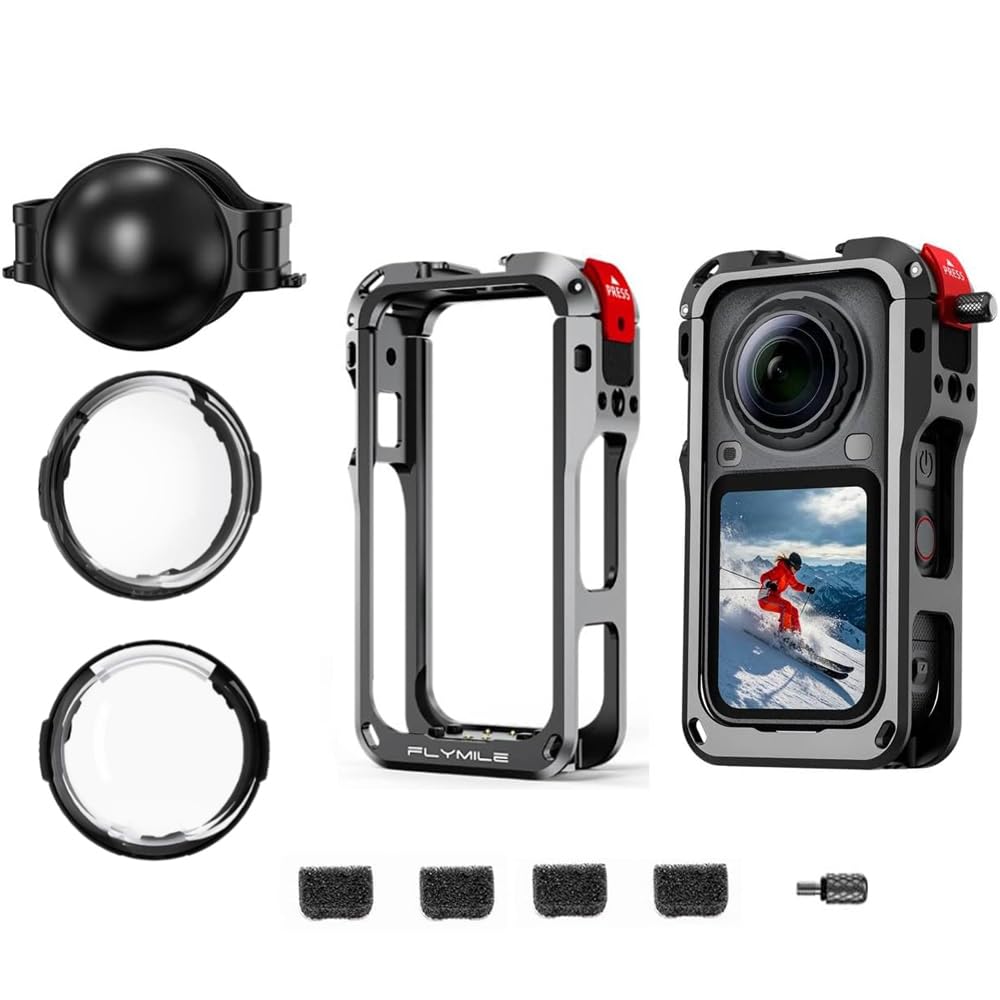 Jaula de metal para Insta 360 X6 Utility con 2 unidades de accesorios de protección de lente de vidrio óptico, antiarañazos, protector de lente antivaho, soporte de jaula de metal para cámara Insta