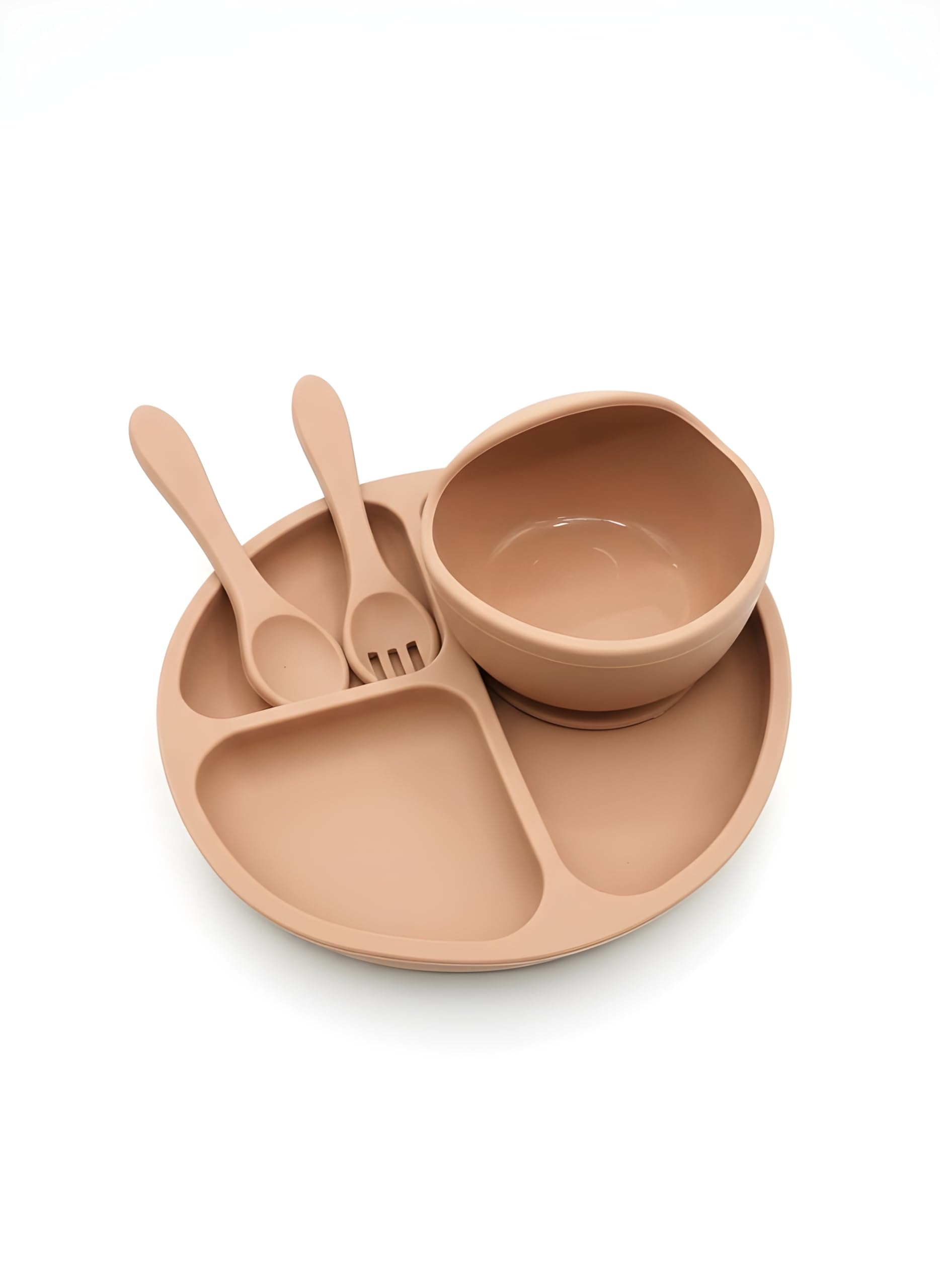 Sky HIGH Company Baby Feeding Set Silicone Tableware Kit for Baby Bowl Fork Spoon & Suction Plates for Baby (Brown,TWS)-image-11