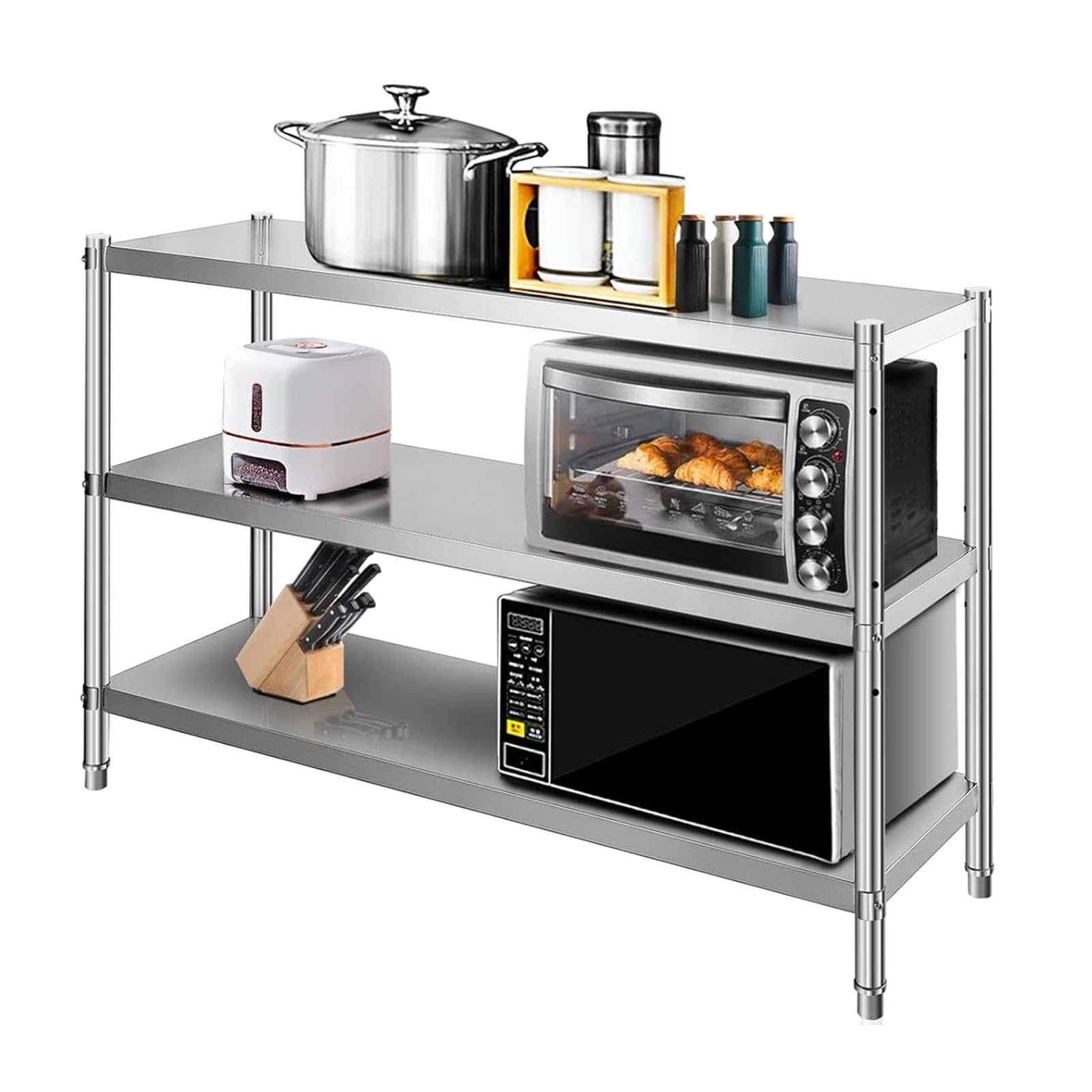 Scaffale da cucina in acciaio inox a 3 ripiani per spezie nizer, resistente, per microonde, dispensa, garage, vendita al dettaglio, supporto in metallo (60 x 35 x 80 cm)