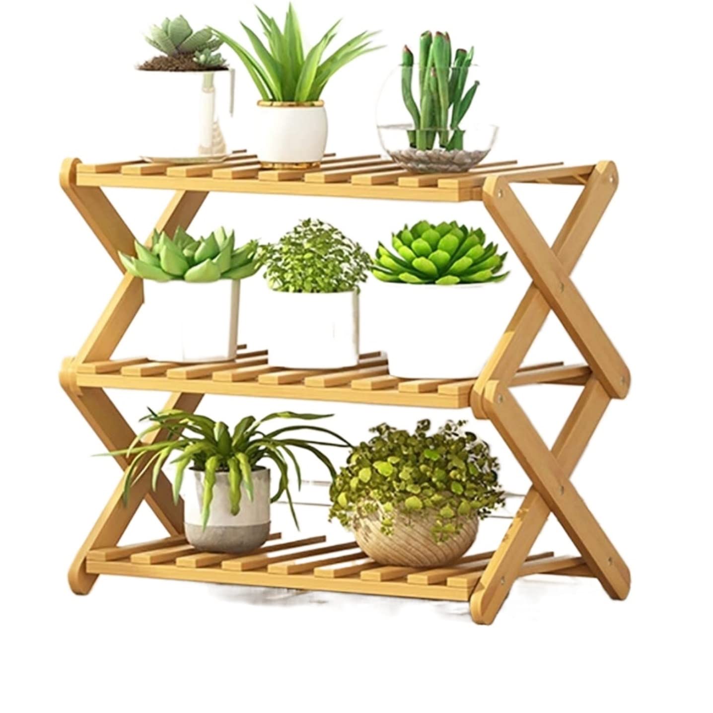 MHbdfsxz Plant Shelf For Multiple Plants Bamboo Wood Plant Shelf Folding Flower Display Stand Indoor Home Patio Garden Flower Stand For Patio(38*31*50cm)