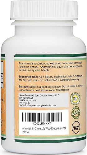 Miniatura 3 de Artemisinina (limpieza de ajenjo dulce) (Artemisia Annua) 200 mg por porción, 120 cápsulas (suministro de dos meses) vegano, seguro, sin OMG, sin