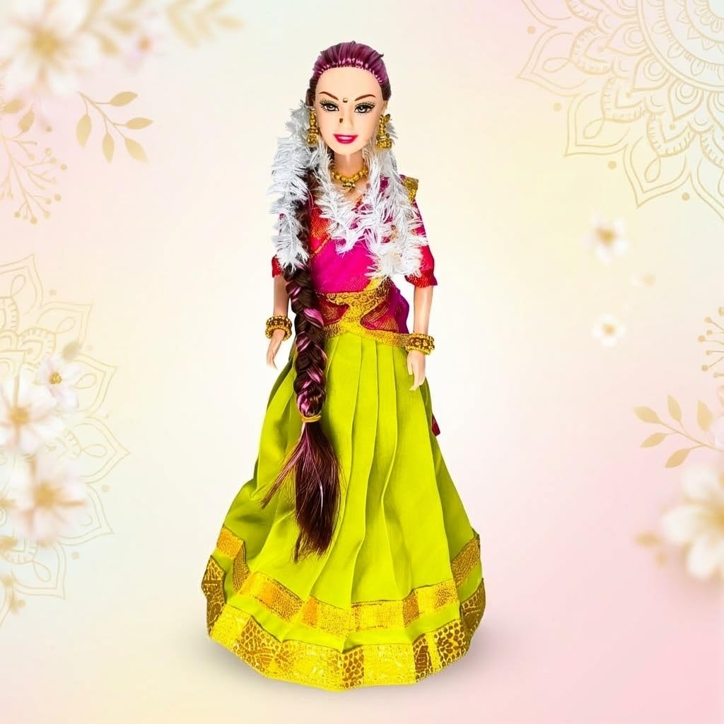 - Maalona | Sangeetha | South Indian Doll in Traditional Silk Saree, Accessories | Celebrating Indian Culture Through Play | Gift for Kids | 11.3 Inch, Green & Pink