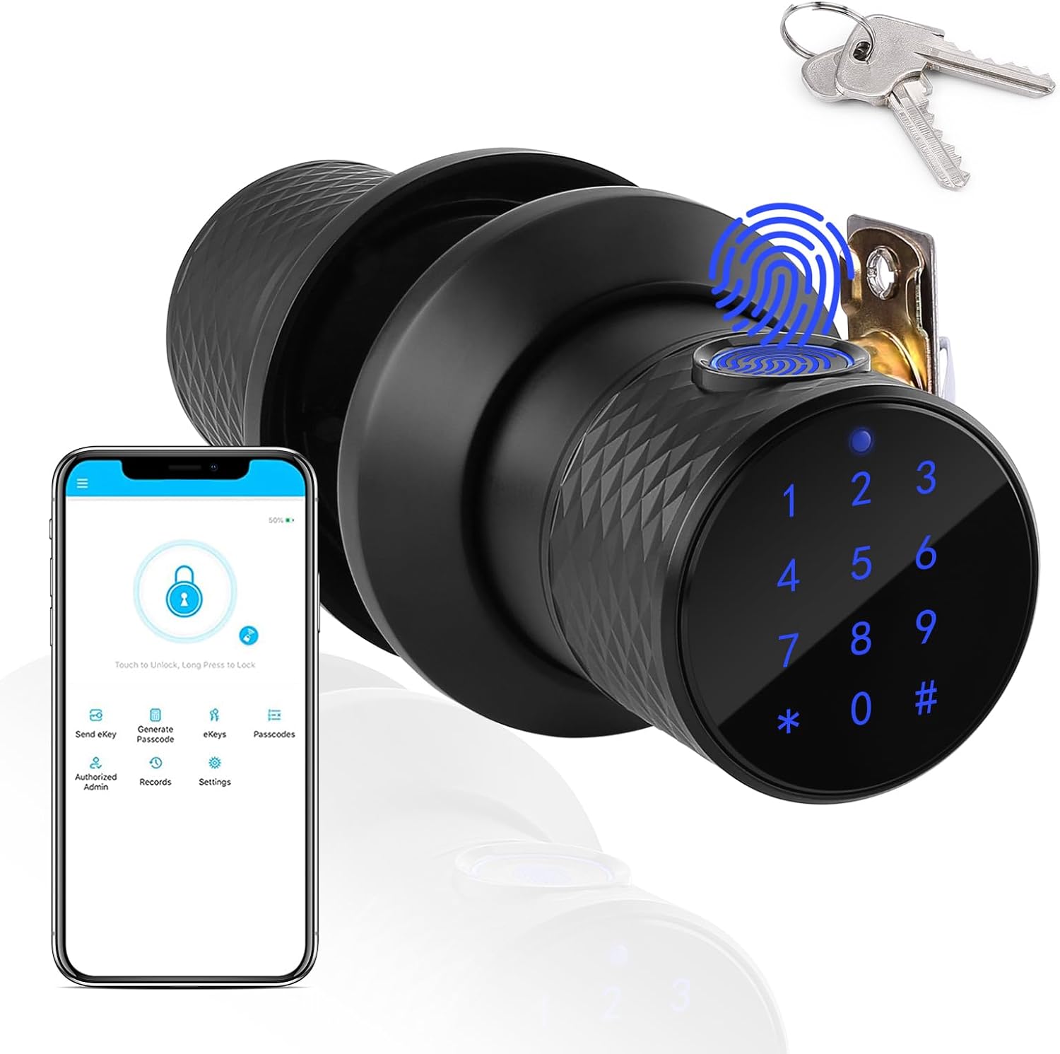 FITNATE Smart Fingerprint Door Knob with app and keys
