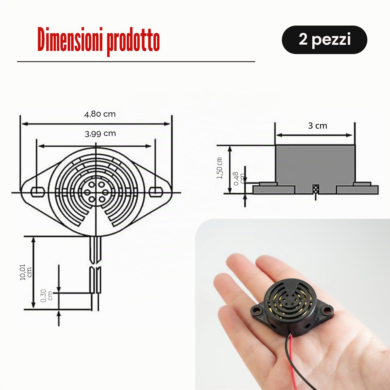 Cicalino 12V Buzzer Elettronico Attivo Piezo con Suono Forte 100 dB DC 3-24V per Allarme Acustico Esterno Industriale Cicalino Retromarcia Compatibile con Auto Moto Camion