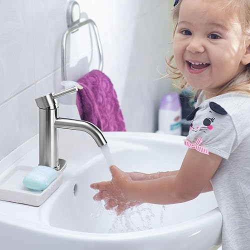 Miniatura 9 de Aquaterior Grifo de baño de una sola manija para fregadero de baño, grifo de níquel con drenaje emergente para caravana, montaje en cubierta, 1